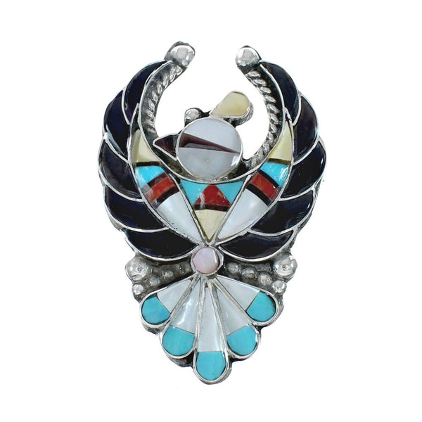 Multicolor Zuni Sterling Silver Thunderbird Pin Pendant JX131157